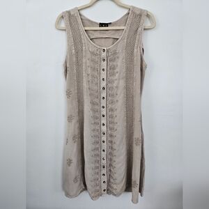 L.S.I Rayon Bohemian Earthy Embroidered Festival Hippie Mini Dress Size S/M